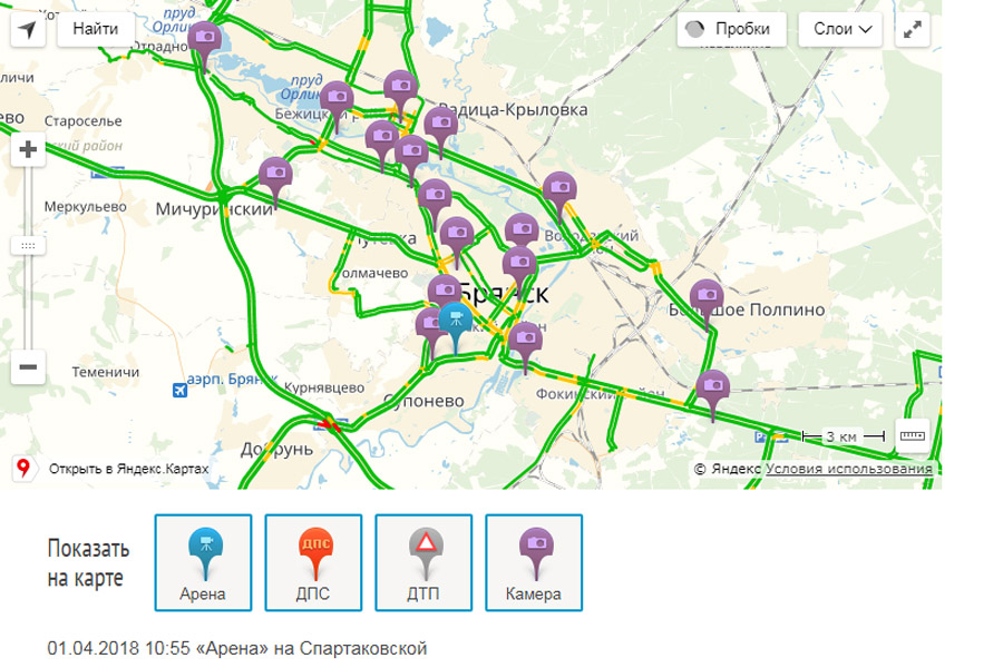 Карта камер видеофиксации в брянске