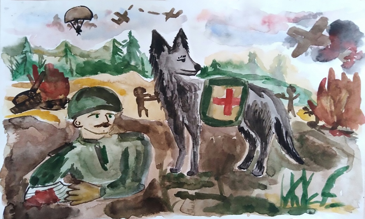 Времена великой отечественной войны рисунки. Рисунок про войну. Животные на войне. Детский рисунок на военную тему.