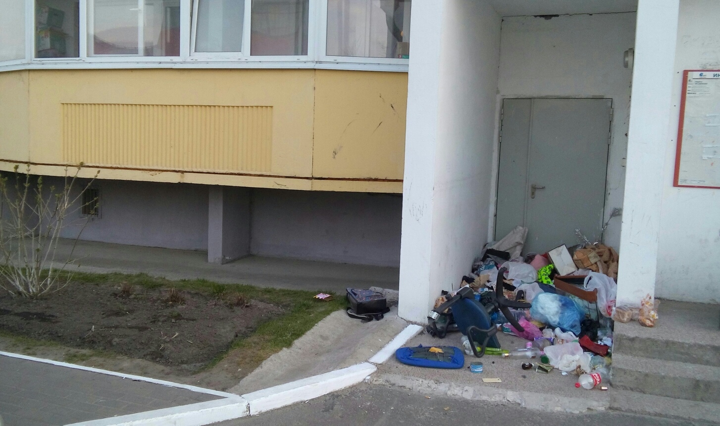 В Брянске жители многоэтажки устроили свалку под дверью своего подъезда