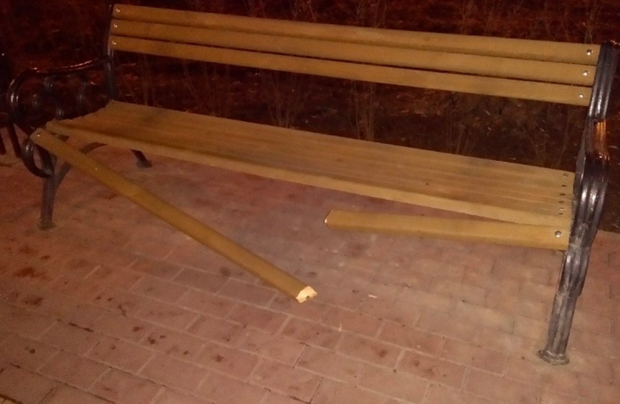 В Брянке неизвестные сломали скамейку в парке отдыха
