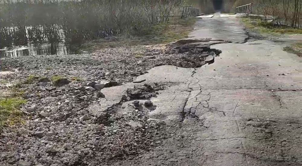 В Рогнединском районе бушующим потоком чуть не смыло дорогу