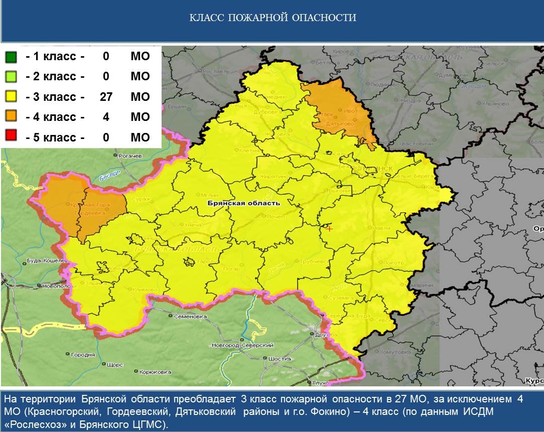 В четырех районах Брянской области объявлен «оранжевый» класс опасности