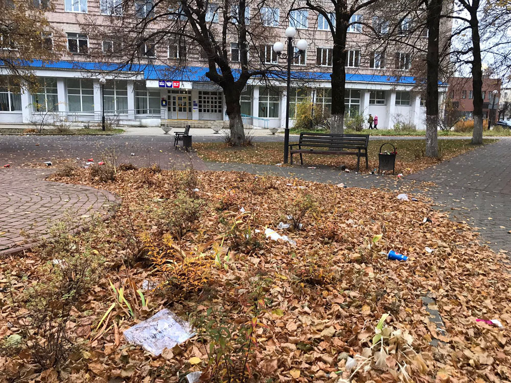Центральный сквер во втором по величине городе Брянской области утопает в мусоре