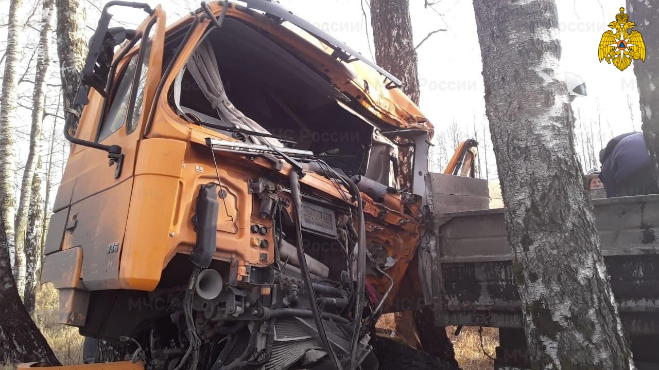 Самосвал сошел с дороги в Брянской области. Водителя деблокировали  спасатели • БрянскНОВОСТИ.RU