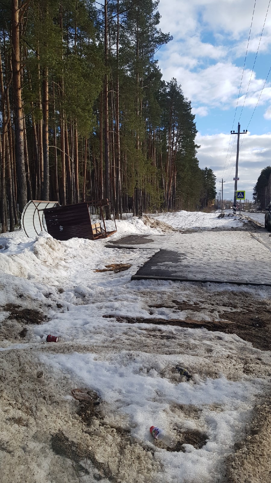 В поселке под Брянском ветром завалило остановку