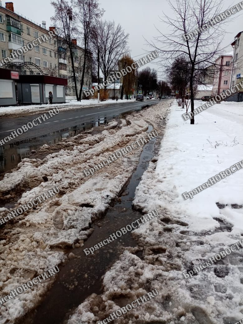 На дорогах Новозыбкова лужи и снежная каша