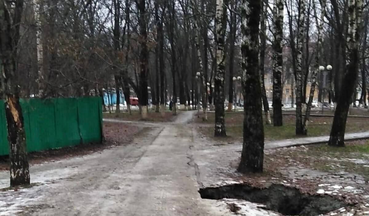 В парке «Лесные сараи» в Брянске заметили внушительных размеров провал