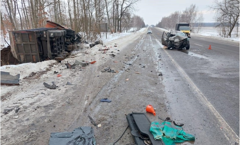 Два человека пострадали в столкновении грузовика и легковушки в Брянской области