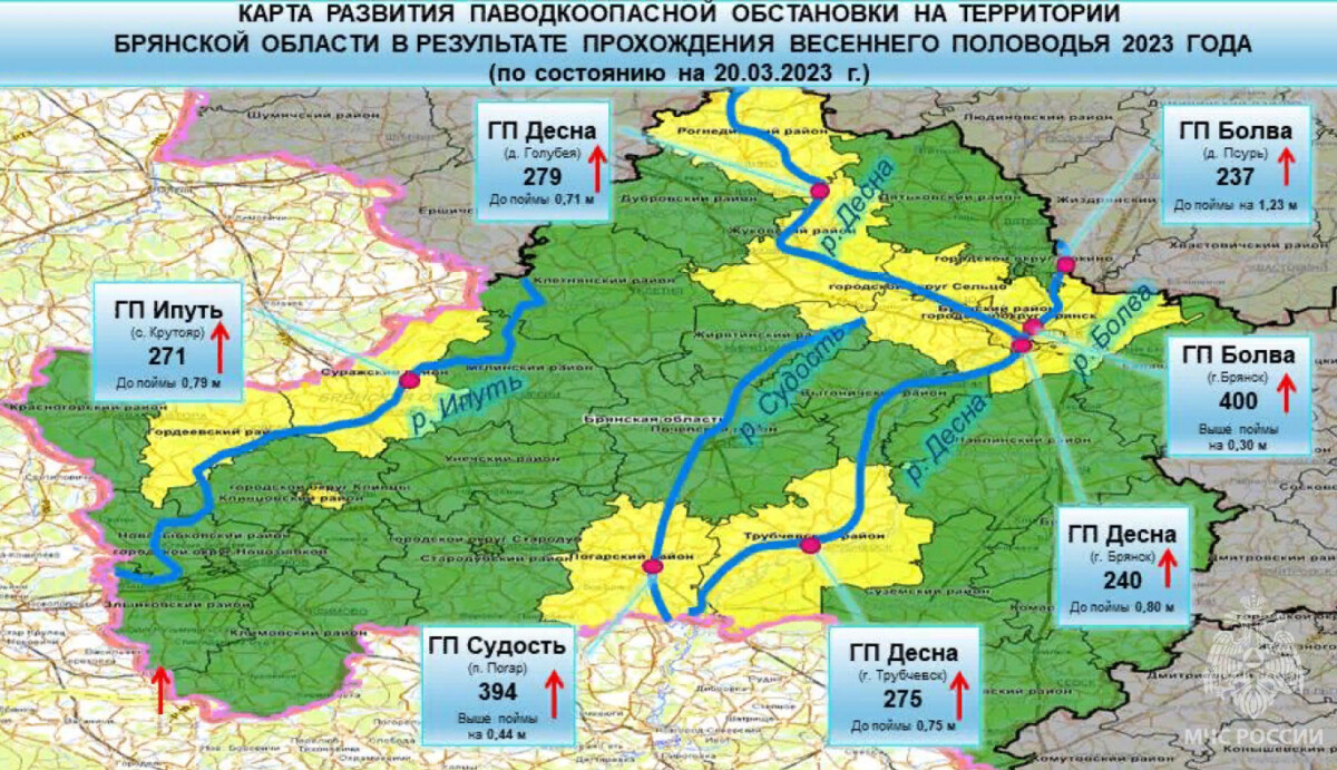 В Брянской области представили карту затоплений на ближайшие дни из-за паводка