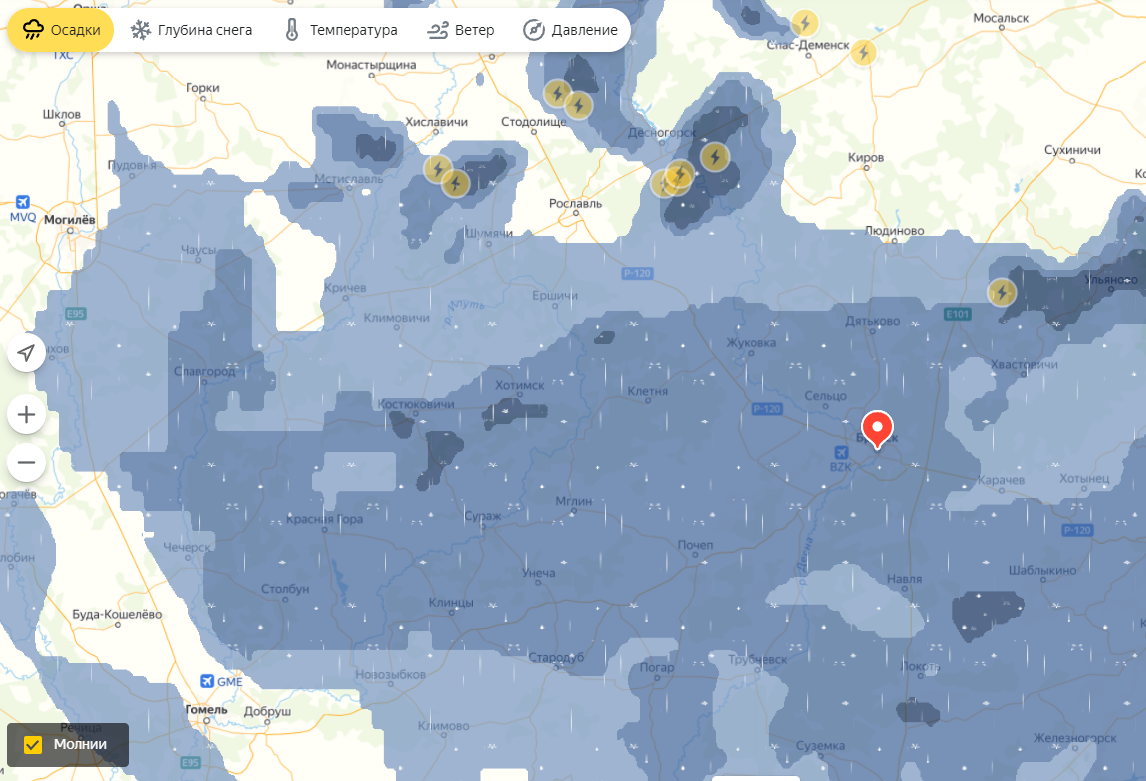 Карта осадков в брянске в реальном времени