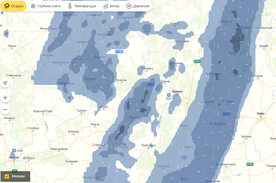 Карта дождя в брянске