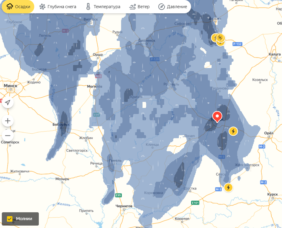Погода в брянске сегодня карта осадков онлайн