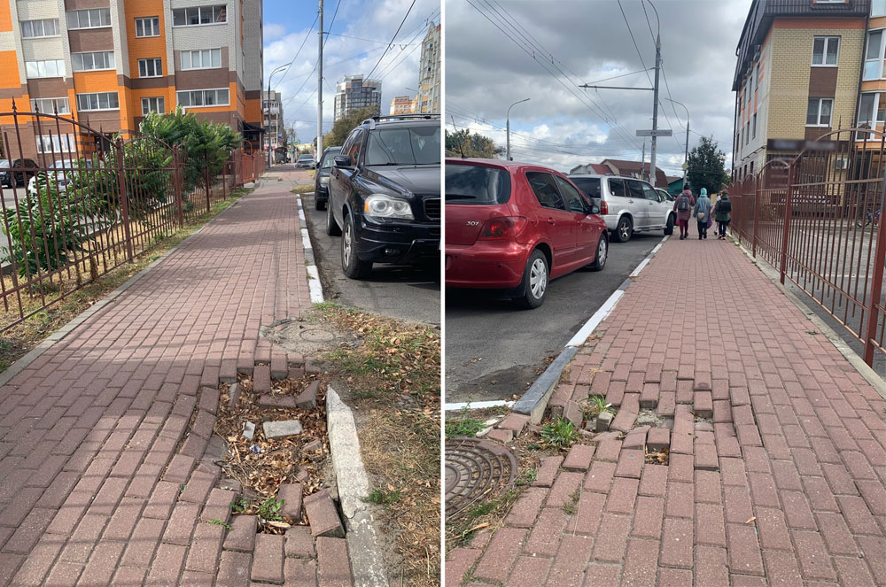 В Брянске провалилась плитка на новом тротуаре