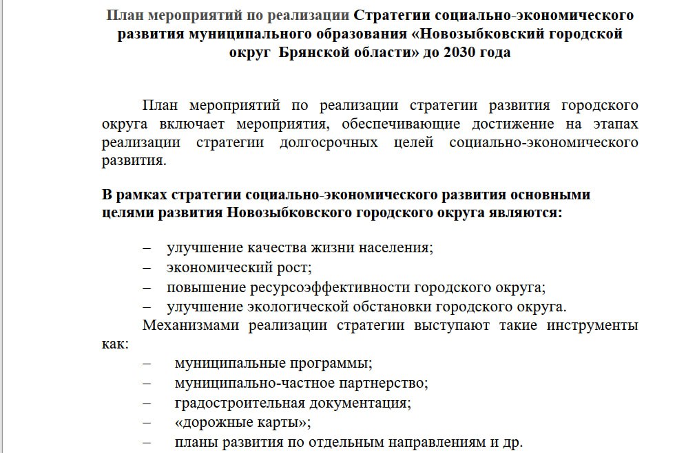 Стратегическое видение открылось властям Новозыбкова