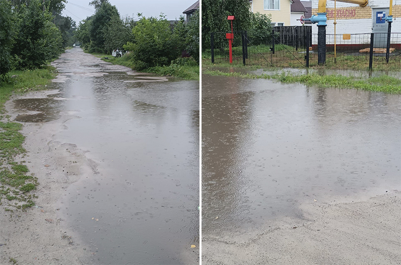 В дождь улицу Пролетарскую в Новозыбкове сильно затапливает