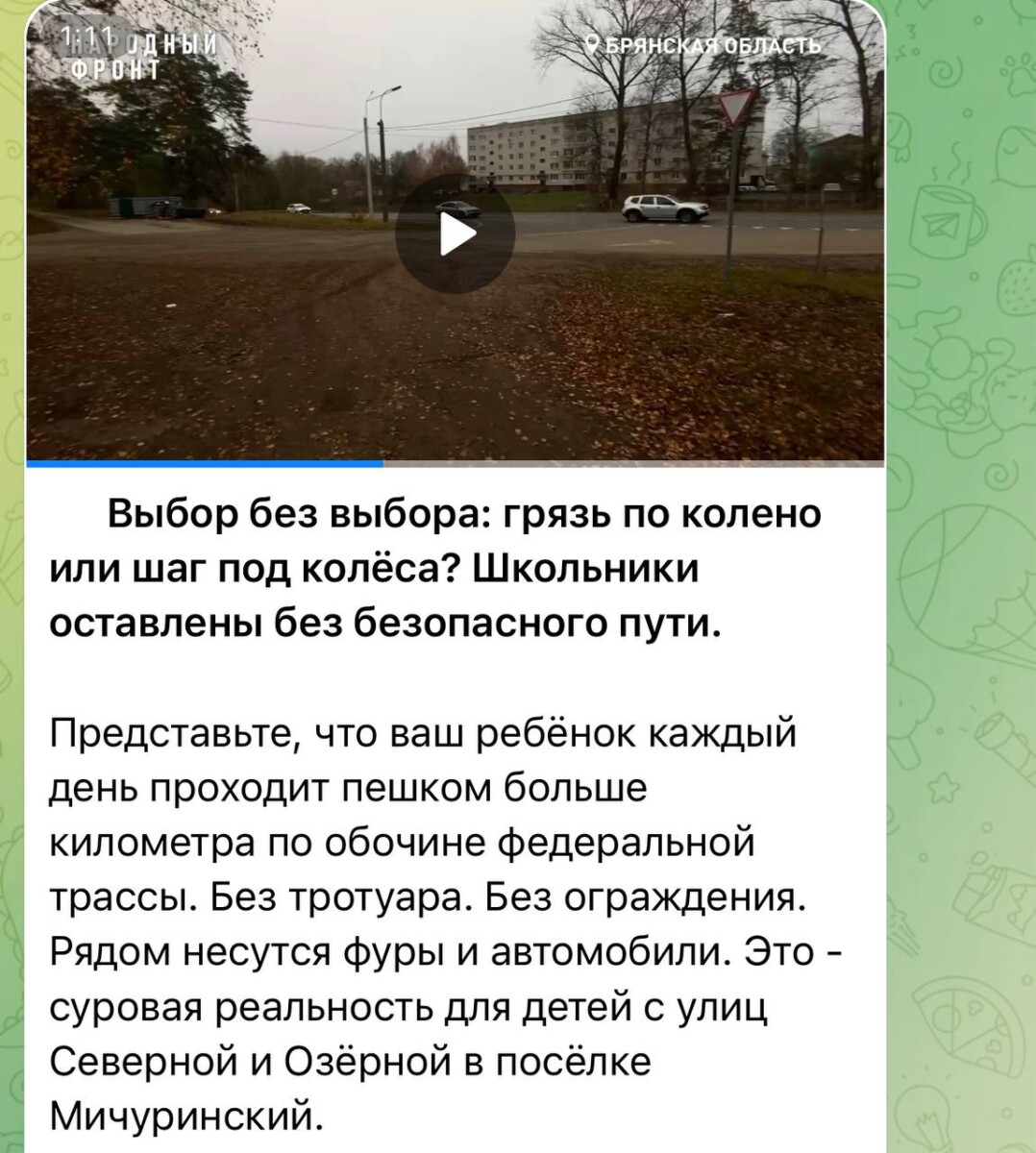 Дорога в школу в Брянском районе стала опасной