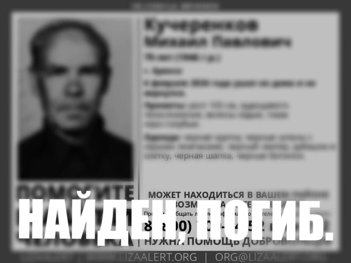 Пропавший в Брянске 79-летний Михаил Кучеренков найден мертвым