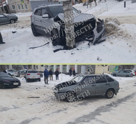 В Новозыбкове Брянской области в ДТП попал рейсовый автобус, еще одно авто влетело в столб