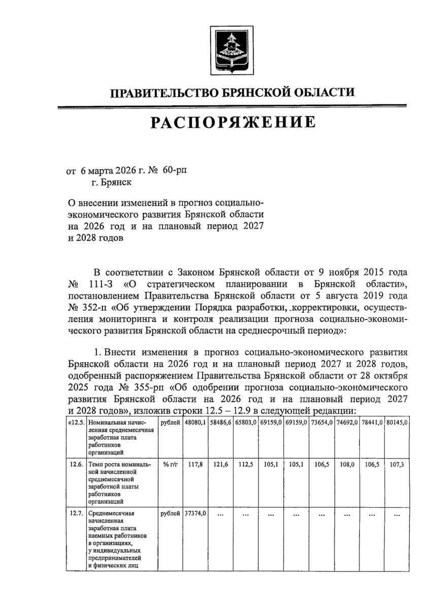 В 2026 году роста зарплат не ожидается в Брянской области